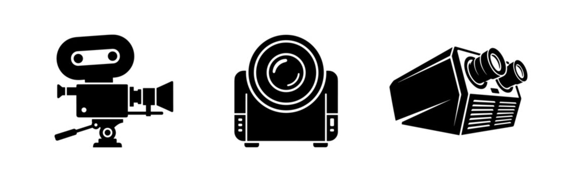 Vintage Film Camera and Projector Icons Set