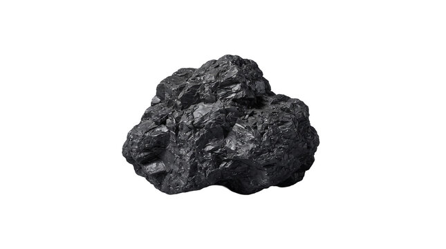 A single piece of raw black coal isolated on a clean white background for industrial design projects