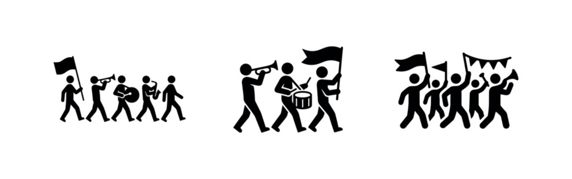Marching Band and Protest Parade People Icons