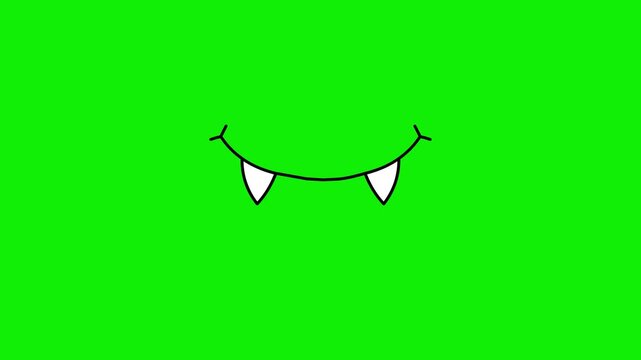 Animated talking lips of a simple flat cartoon character isolated on green chromakey background.