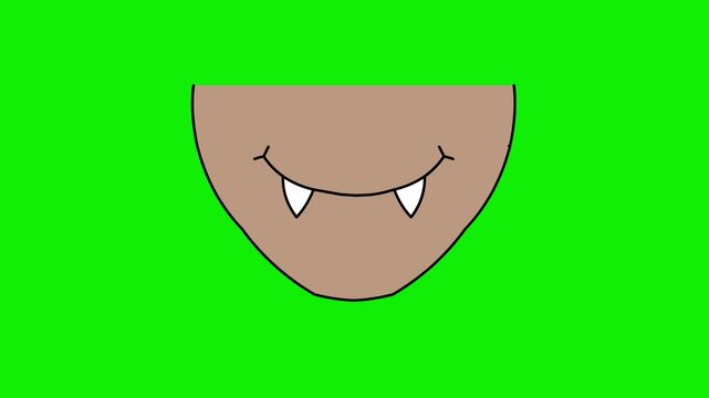 Animated talking mouth lips of a simple flat cartoon character isolated on green chromakey background.