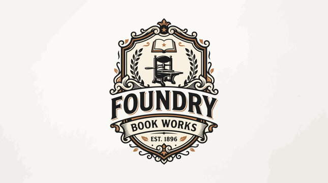 Foundry Book Works vintage logo design A sophisticated vintage identity inspired by historic bookbinders