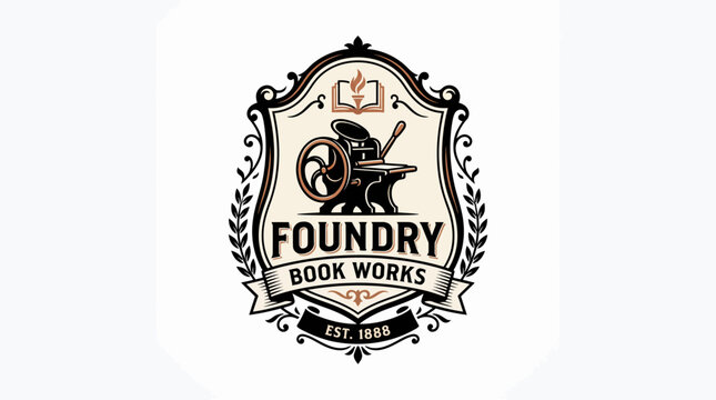 Foundry Book Works vintage logo design 