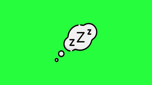 Animated dream bubble with zzz letters indicating sleep or rest on a vibrant green screen background