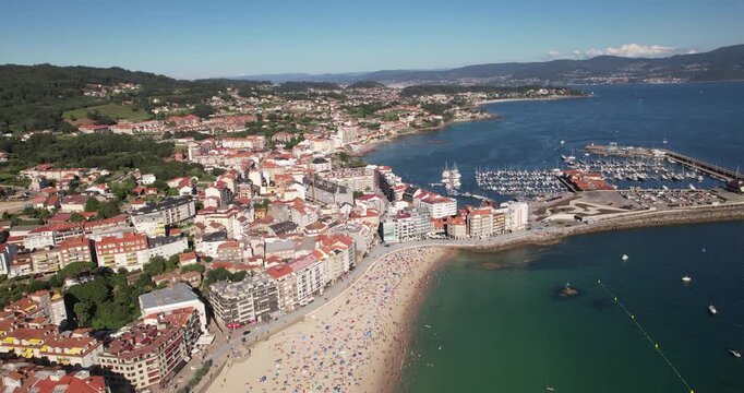Aerial View of Beautiful Seaside City of Sanxenxo in Galicia Spain