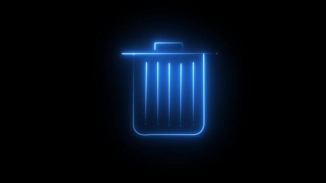 Neon bin icon, Trash remove can icon isolated on black background. neon Trash remove can