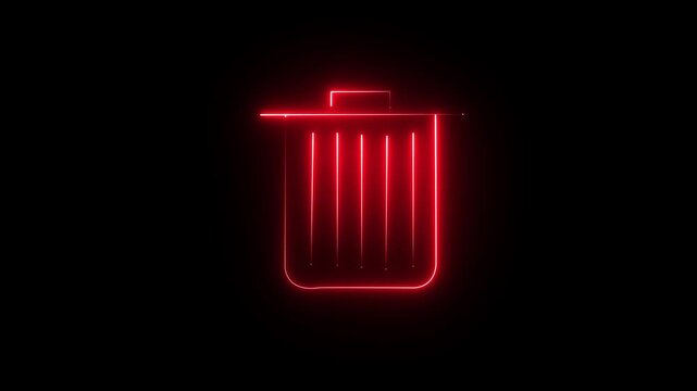 Neon bin icon, Trash remove can icon isolated on black background. neon Trash remove can