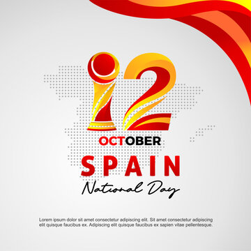 Spain National Day "La Fiesta Nacional de Espa&ntilde;a" 2026 Banner with Patriotic 12 October Typography, Flag Border and Spain Map Vector Illustration. Best for Greetings, Poster, Banner, Social Media