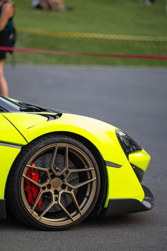 Żory, Poland, 08.02.2026: Bright Green McLaren Supercar Displayed at a Public Automotive Event