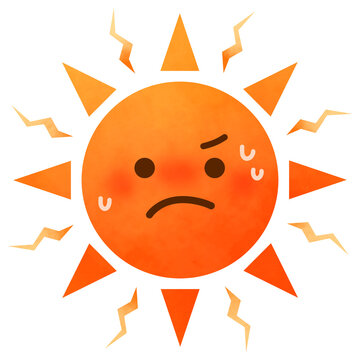 汗をかいているギラギラの太陽のイラスト