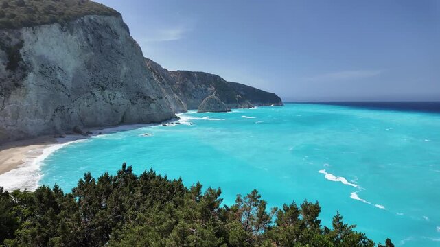 Amazing Panorama of Lefkada Coastline near Porto Katsiki beach, Ionian Islands, Greece