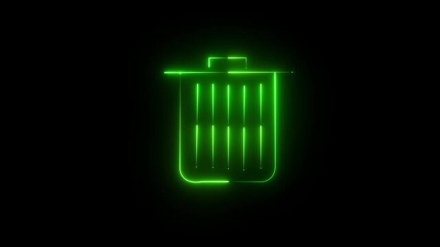 Neon bin icon, Trash remove can icon isolated on black background. neon Trash remove can