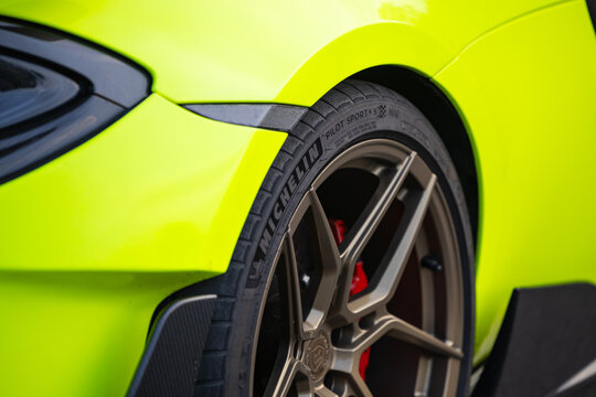 Żory, Poland, 08.02.2026: Bright Green McLaren Supercar Displayed at a Public Automotive Event