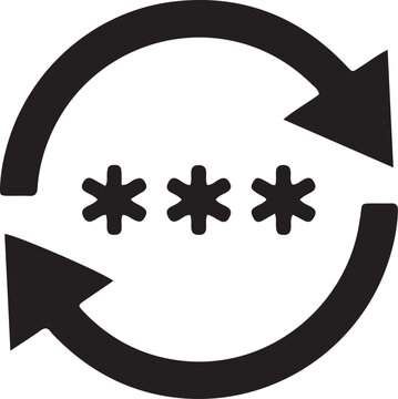 Password reset icon showing a circular arrow cycle with asterisks representing hidden characters for secure account login updates.