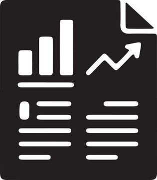 Business document report icon featuring bar graphs, upward growth trend arrow, and structured text layout for financial analysis and presentation.