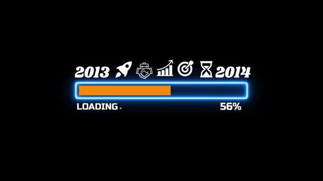 Futuristic Neon Loading Progress Bar with New Year 2013 to 2014 Countdown and Business Icons 4k video