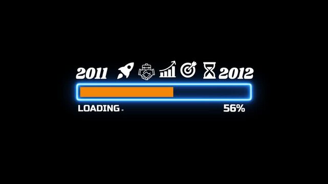 Futuristic Neon Loading Progress Bar with New Year 2011 to 2012 Countdown and Business Icons 4k video