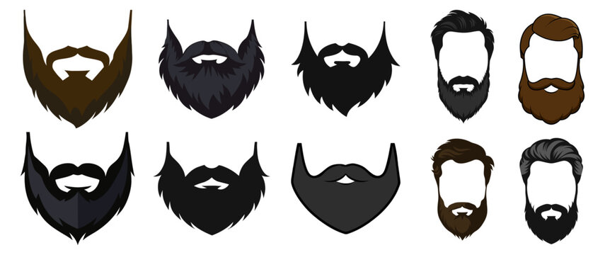 Beard and moustache style icon set on transparent background