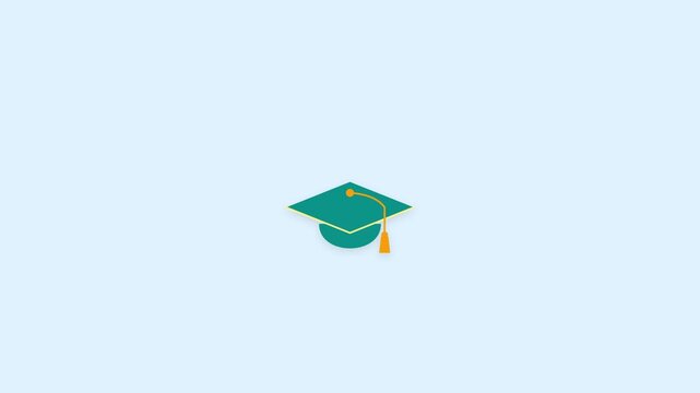 Animated Graduation Cap Icon Rotating on Light Blue Background.