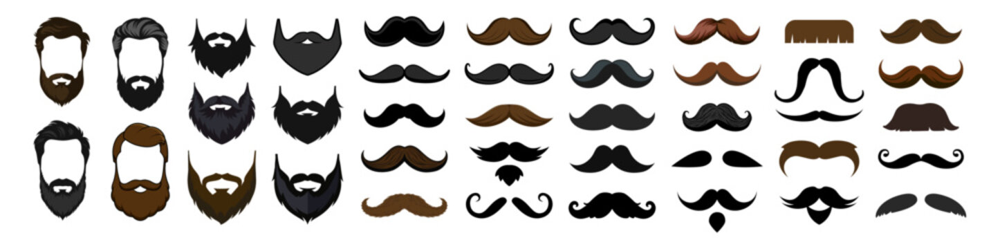 Men facial hair and hairstyle icon set on transparent background