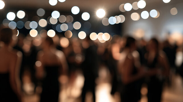 Art gallery exhibition gala with a softly blurred crowd in formal attire and clean bright bokeh faceless defocused figures gallery gala exhibition opening formal crowd museum