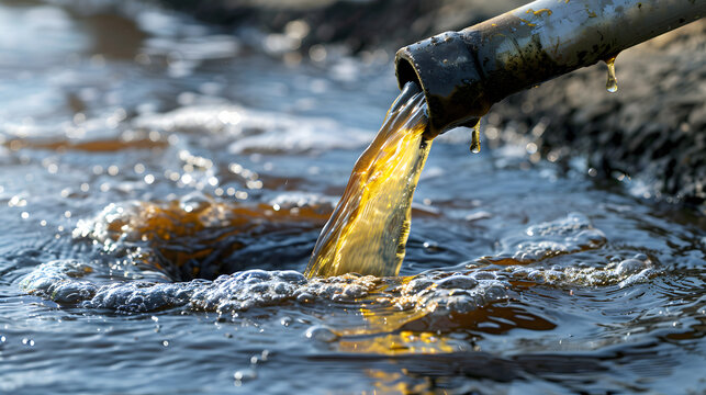 Environmental impact, Polluted water flowing from tap showing environmental impact, contamination and water crisis awareness