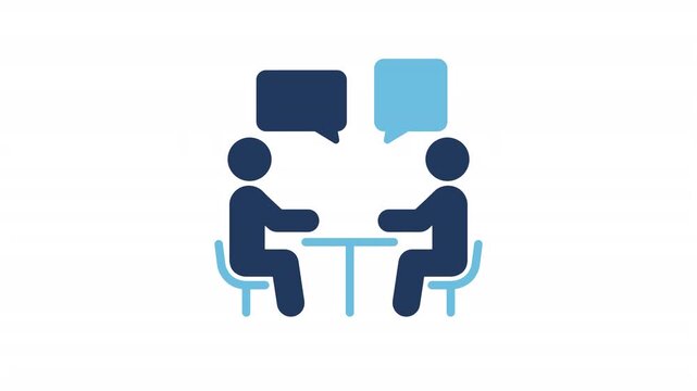 Animated Job Interview Meeting Icon. Two Business People Talking with Speech Bubbles for Corporate Consultation, Partnership Negotiation, and HR Team UI Graphic
