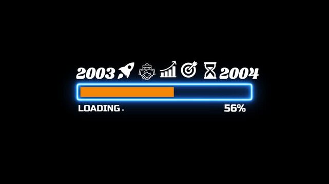 Futuristic Neon Loading Progress Bar with New Year 2003 to 2004 Countdown and Business Icons 4k video