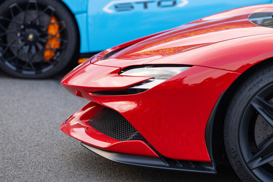 Żory, Poland &ndash; 08/02/2026: Red Ferrari Supercar Displayed at a Public Automotive Event