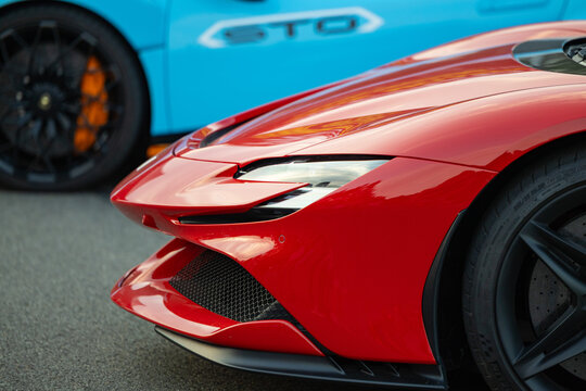 Żory, Poland &ndash; 08/02/2026: Red Ferrari Supercar Displayed at a Public Automotive Event