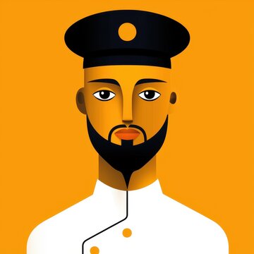 Stylized Portrait of a Bearded Man in a Chef's Jacket Against Orange Background