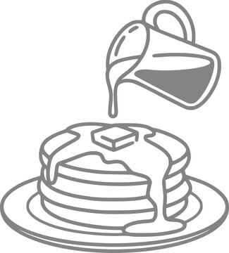 Una l&iacute;nea simple de una pila de deliciosos panqueques ba&ntilde;ados con jarabe y coronados con mantequilla