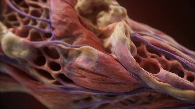 3D Animation Showing Human Muscle Tissue Structure and Anatomy.