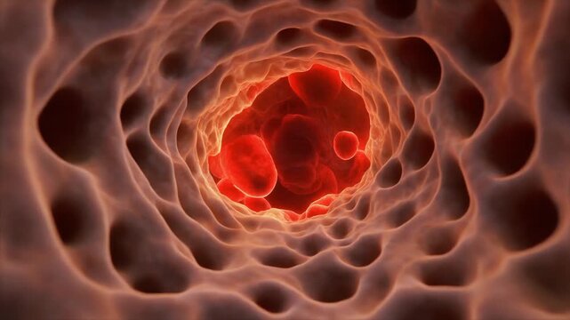3D Animation Showing Inside Human Bone Structure with Spongy Trabecular Bone and Red Bone Marrow.