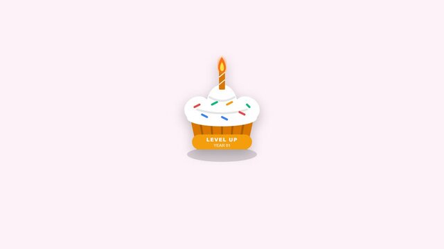 Animated Birthday Cupcake with Sprinkles and Candle Celebration Graphic.
