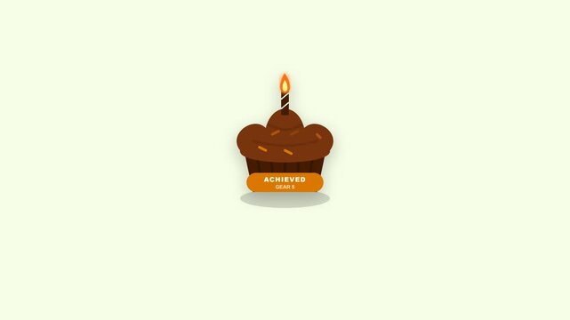 Animated Chocolate Cupcake with Lit Birthday Candle and Falling Confetti.