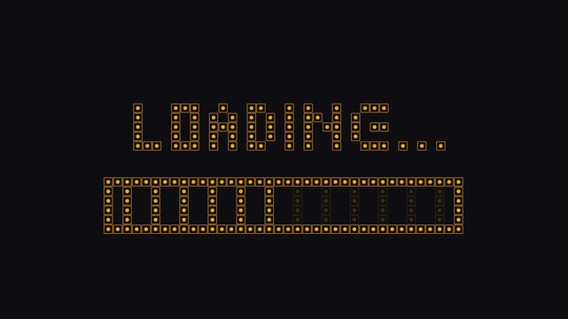 Retro loading screen animation with flashing marquee lights and progress bar.