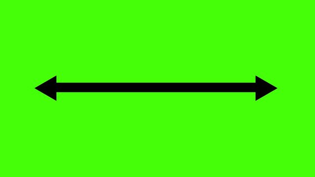 Double side red arrow icon animation,distance and measurement concept, on green background.