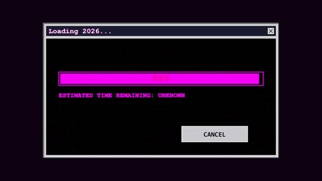 Retro computer loading screen progress bar loading animation glitch error screen.