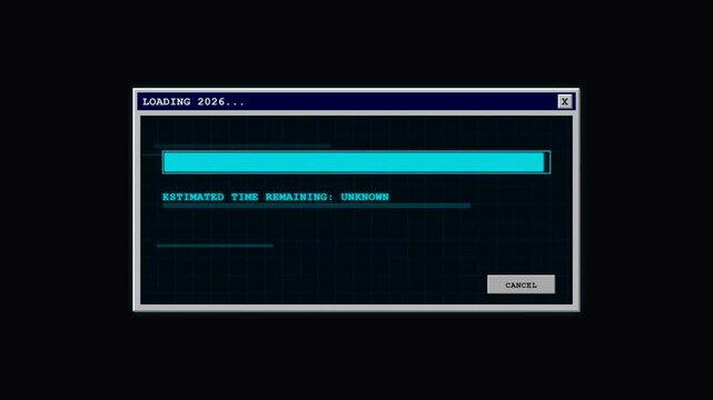 Retro computer error message loading progress bar with glitch effects.