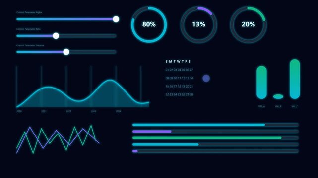 Futuristic UI Data Analytics Dashboard Elements.