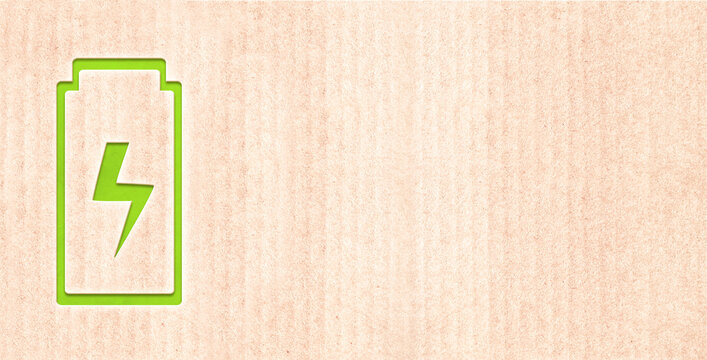 Horizontal backdrop with eco battery charge indicator. Ecology, go green, environmental, conservation protection. Sustainable development of strategy approach to zero waste, responsible consumption