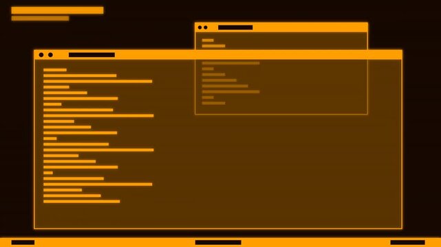 Retrofuturistic Orange Coding Interface with Window Elements Loading Data.
