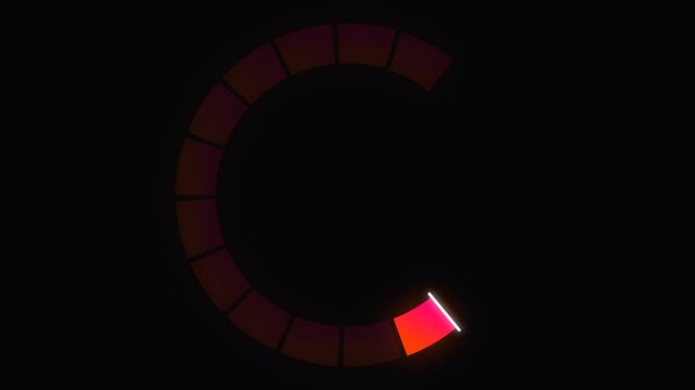 Red Digital Loading Circle with Rotating Pointer Animation.