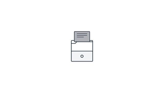 Minimalist Line Art Animation of a Printer Printing a Document.
