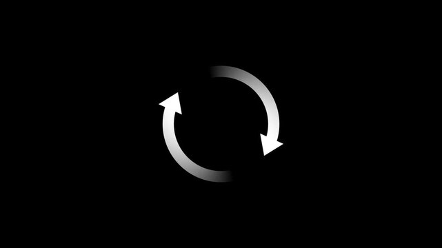 Circle arrow refresh or reload icon animation. Animated loading progress on black background.