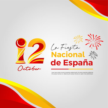 Modern Spain National Day "La Fiesta Nacional de Espa&ntilde;a " 12 October 2026 Celebration Banner with Festive Typography and Waving Flag Colors. Best for  Greetings, Social Media Post, and Poster