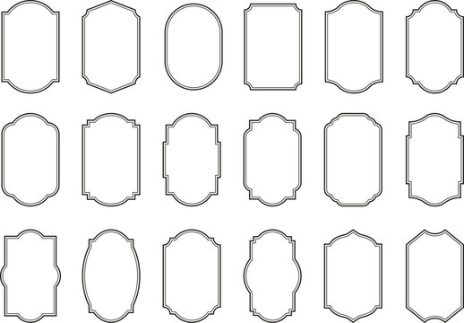 Minimal vintage label frames with clean black outlines. Vertical Logo Frames, Label Shapes and Badge Templates Set. Collection for branding, packaging and stationery design