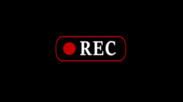 Animated video recording indicator icon with rec text and blinking red dot Perfect for camera viewfinder ui simulation,