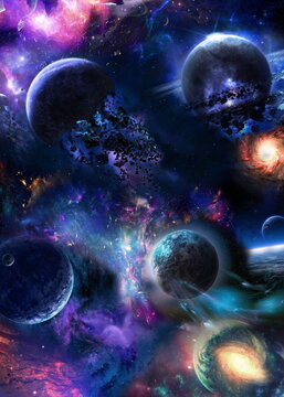 Deep Space Neon Planet Collection &ndash; Multiple Glowing Celestial Worlds Illuminated by Vibrant Neon Colors, Cosmic Energy, and the Infinite Wonders of the Universe
